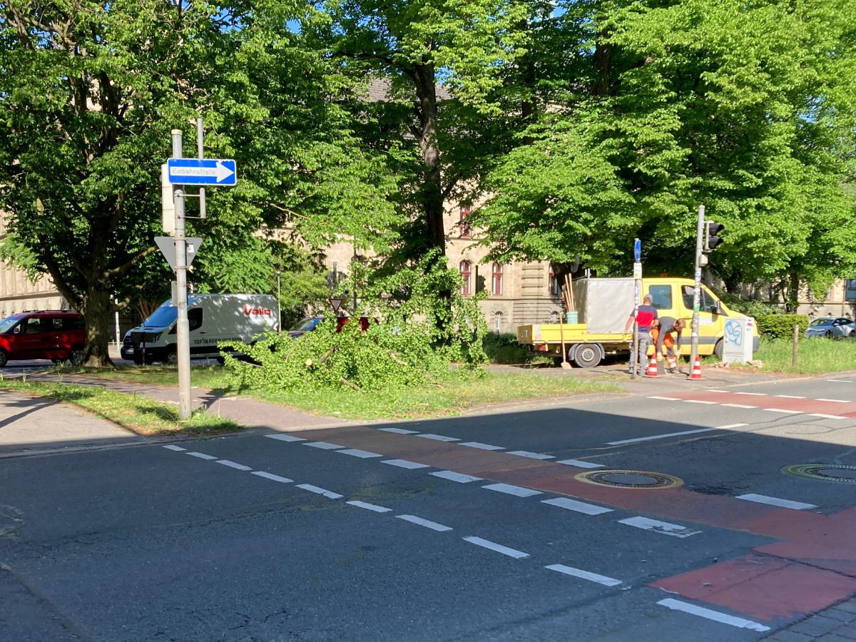 Taxi prallt am Heger-Tor-Wall in Osnabrück gegen Baum – Fahrer verletzt Die beschädigte Ampel konnte schnell repariert werden. / Foto: Dominik Lapp