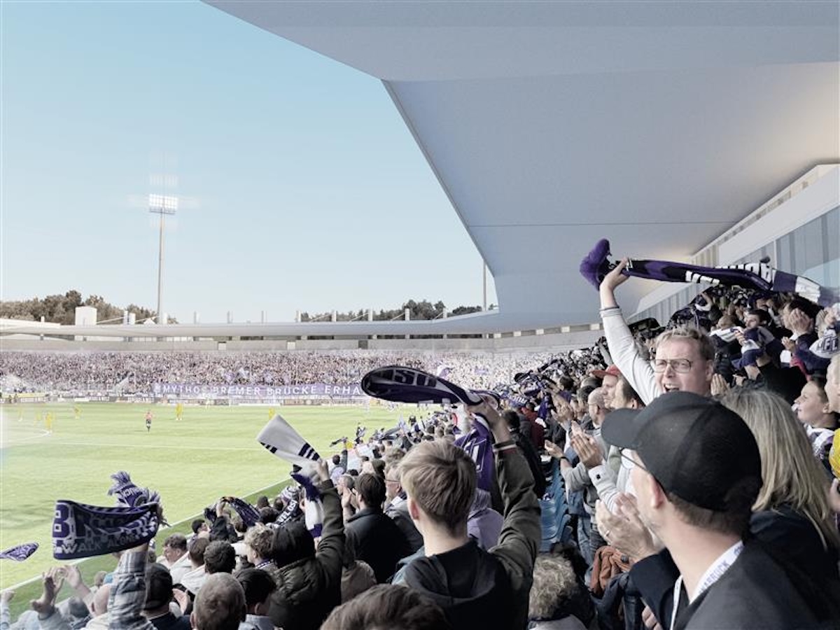 „Ziemlich, ziemlich geil“: VfL Osnabrück stellt Pläne für neue Bremer Brücke vor Visualisierung der neuen Dachstruktur der Bremer Brücke / Foto: PPP/RAUM+