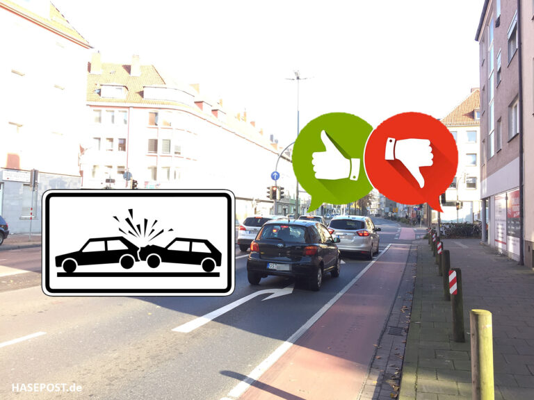 Unfallgefahr, Todeskreuzung Johannistorwall Osnabrück.