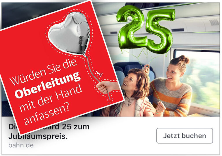 Jubiläums-BahnCard, Folienballons, Deutsche Bahn AG, Oberleitung, Hochspannung