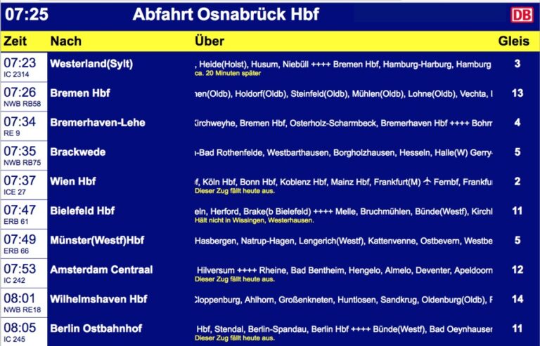 Abfahrttafel Osnabrück 10.08.2018