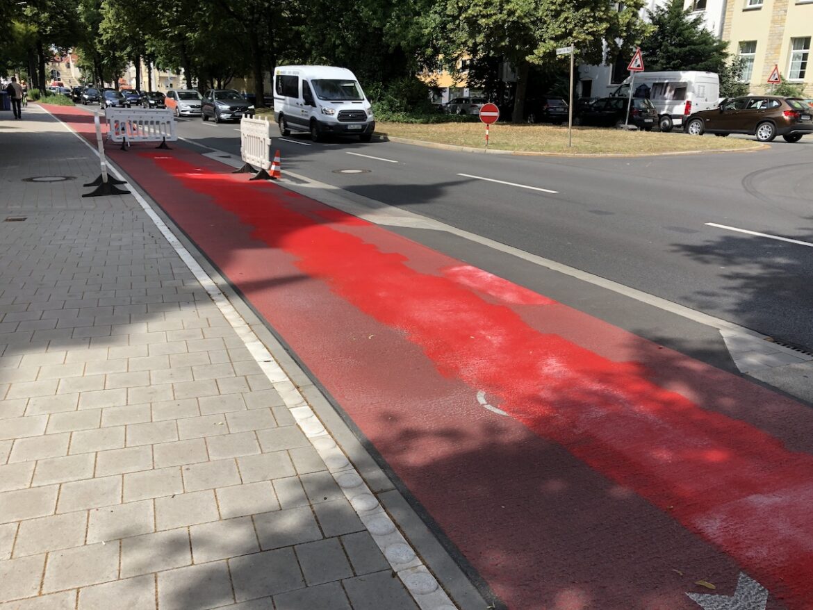 Bauarbeiten an der Protected Bike Lane