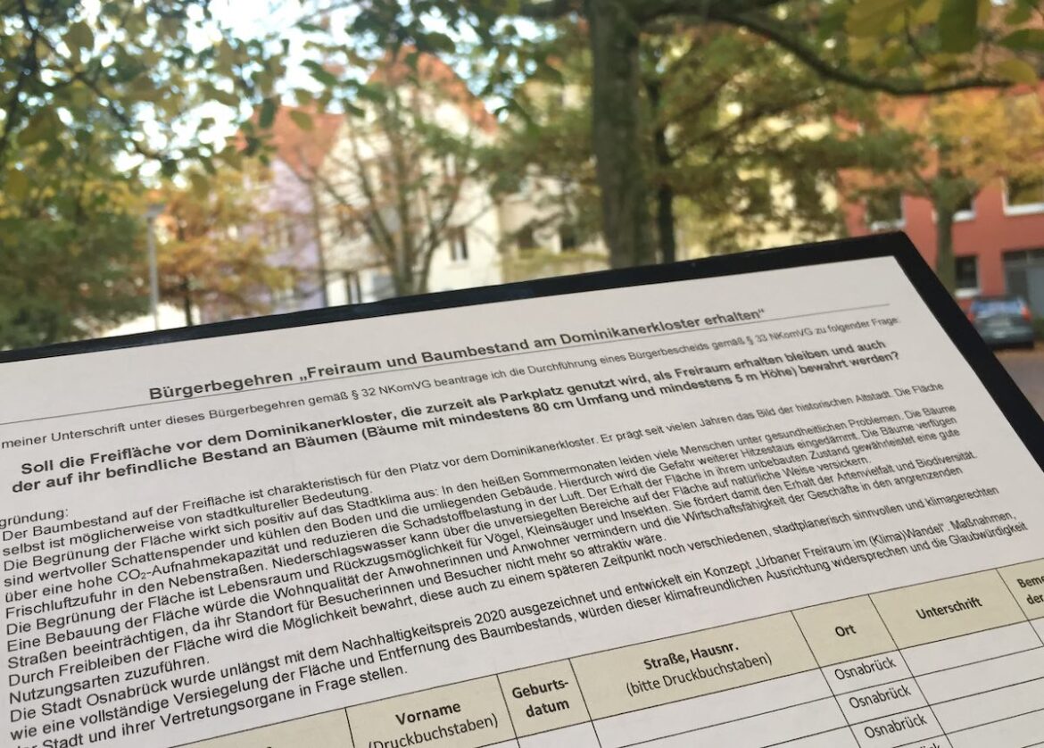 Unterschriftenliste für Bürgerbegehren