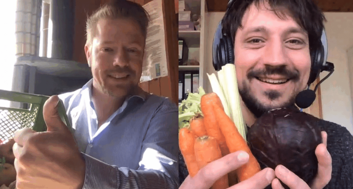 v.l. Wolf Goertz und Daniel Joachim bauen Lieferservice via Videokonferenz