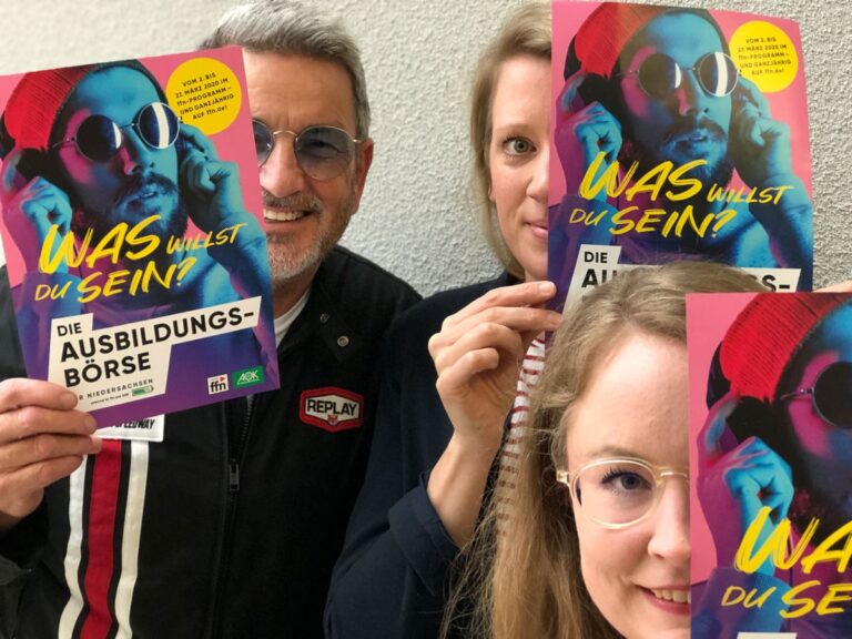 (v.l.n.r.) John McGurk, Neele Oetken (radio ffn) und Rebekka Hoffmann (AOK Niedersachsen)