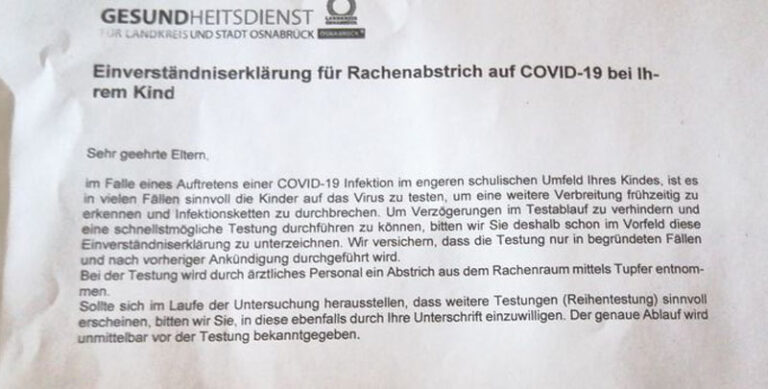 Einverständniserklärung, Eltern, Corona-test an der Schule