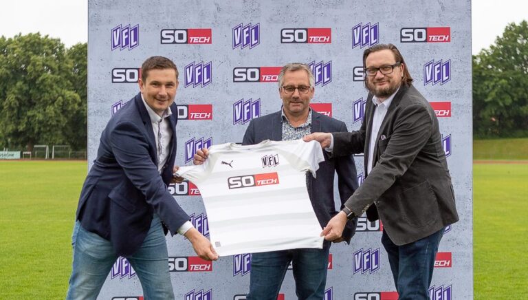 v.l.n.r.: Milan Beversdorff (Leiter Vermarktung VfL Osnabrück des VfL-Vermarktungspartners Infront), Fred Seidel (Gründer und Geschäftsführer der SO-TECH), Dr. Michael Welling (Geschäftsführer VfL Osnabrück)