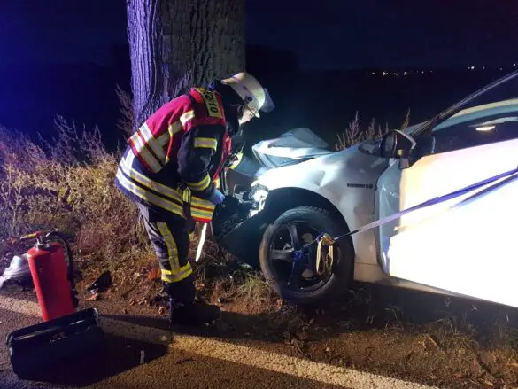 Auto prallt in Melle frontal gegen Baum