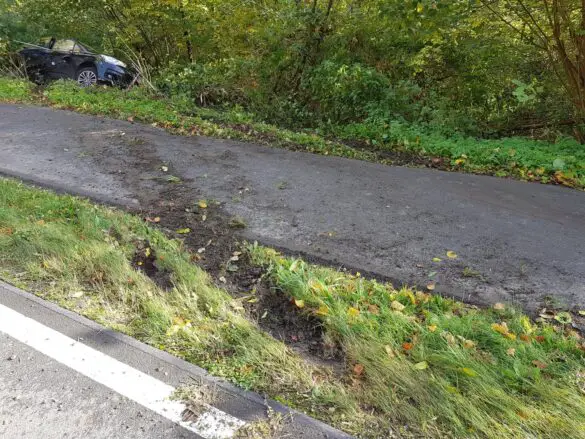 2021-10-23_Unfall-Zusammenstoss-PKW-in-Graben_Melle-LK-Osnabrueck-002 PKW landet nach Zusammenstoß in Buschwerk in Melle