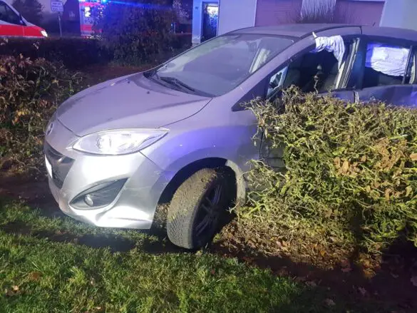 PKW von Lastwagen in Melle in Garten geschoben