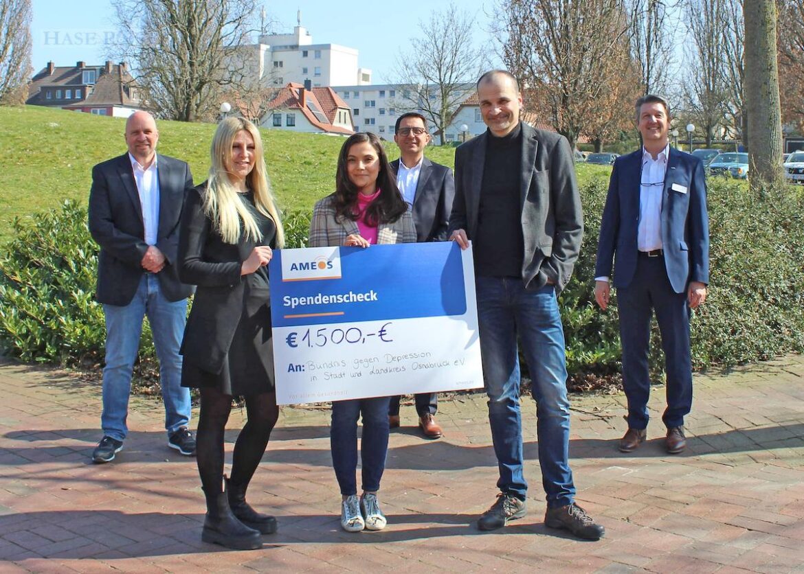 V.l.n.r.: Manfred Timm (Pflegedirektor AMEOS Klinikum Osnabrück), Marina Wawilkin (2. Vorsitzende BgD), Dr. Ruxandra Ivan-Vacan (1. Vorsitzende BgD), Dr. Osman Mersinli (Krankenhausdirektor AMEOS Klinikum Osnabrück), Stephan Kauffeldt (2. Vorsitzender BgD), Prof. Bernhard Croissant (Ärztlicher Direktor AMEOS Klinikum Osnabrück). / Foto: AMEOS Klinikum Osnabrück