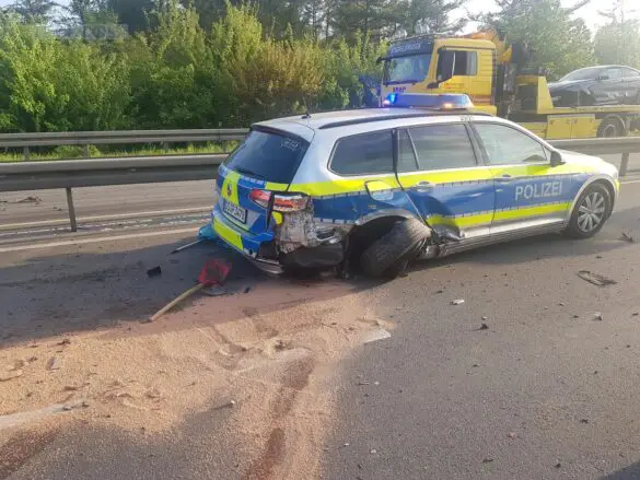 PKW kracht an Unfallstelle in Streifenwagen PKW kracht an Unfallstelle in Streifenwagen