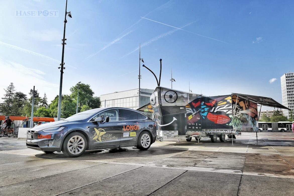 SolarButterfly beim Start der Welttournee in Genf. Seine Flügel entfaltet er auch in Bersenbrück. / Foto: Anna Pizzolante