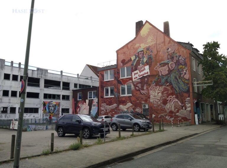 Kunstwerk von den Künstlern Cone The Weird und Rookie am Gebäude der ehemaligen Osnabrücker Sonntagszeitung / Foto: Tischer
