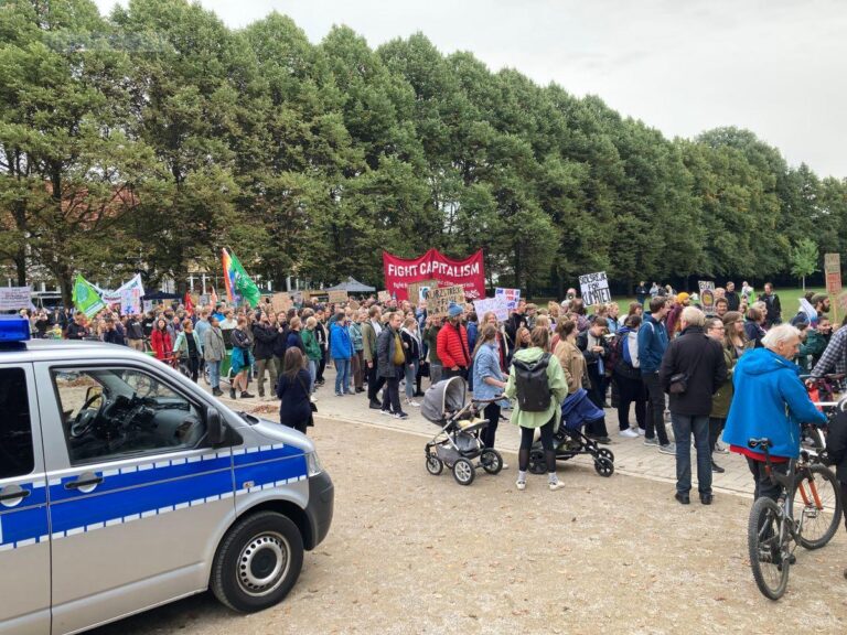 Nicht mehr ganz so voll wie im letzten Jahr: Deutlich weniger Demonstrantinnen und Demonstranten im Schlossgartenbeim Globalen Klimastreik 2023. /Foto: Köster