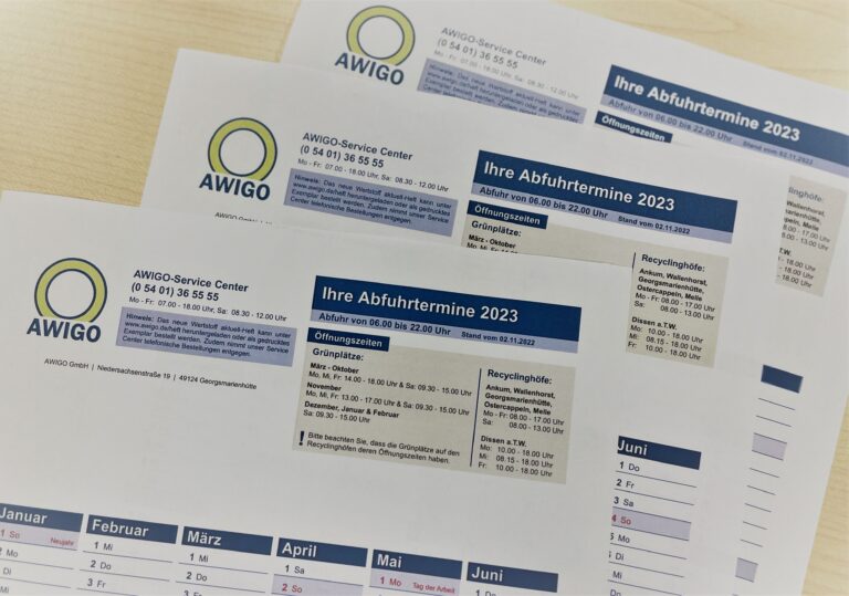In den nächsten Tagen erhalten alle Privathaushalte im Landkreis Osnabrück ihre Abfuhrtermine für das Jahr 2023. / Foto: D. Pommer/AWIGO.