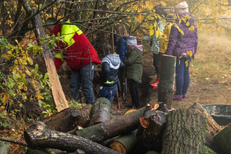 Erst ein Loch graben und es dann mit Eichenholz füllen: So sorgte eine vierte Klasse der Grundschule Berge für eine geeignete Kinderstube für den Hirschkäfer. Durch das Projekt lernten die Schülerinnen und Schüler, was den Hirschkäfer so besonders macht. / Foto: TERRA.vita