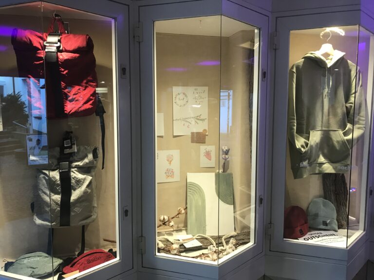 In der Fritz-Wolf-Passage werden Künstlerinnen und Künstler in den Vitrinen des Fashion Labels Young Diversity ausgestellt. / Foto: Burrichter