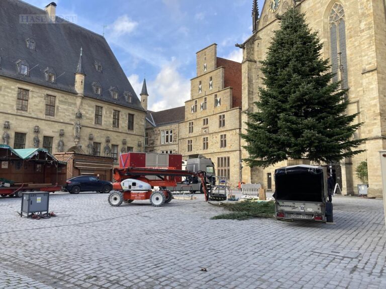 Am Montag ist bereits der meterhohe Weihnachtsbaum aufgestellt worden. / Foto: Schulte
