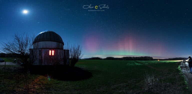Polarlicht über der Sternwarte in Melle. / Foto: Oliver Schratz