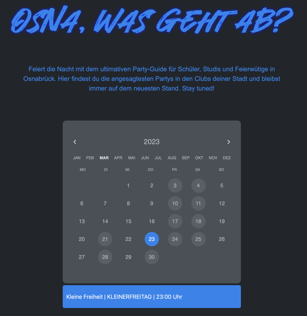 Auf party-os.de können Osnabrückerinnen und Osnabrücker die nächste Party finden. / Screenshot: party-os.de