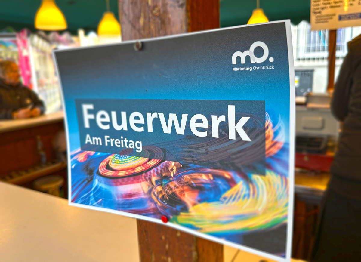 Ankündigung für das Jahrmarkt-Feuerwerk am Freitag