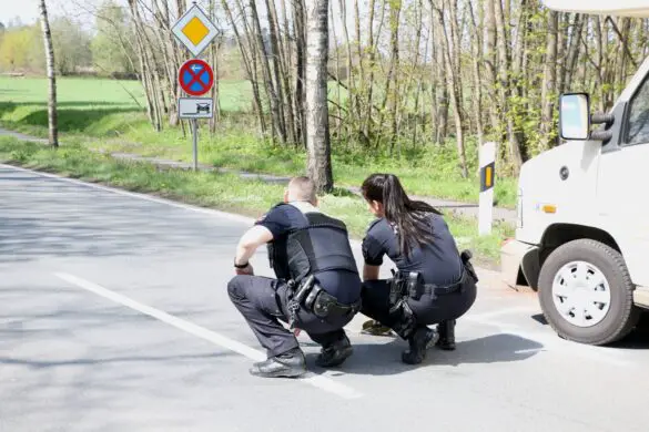 Wohnwagen und PKW kollidieren in Bad Laer, Auto kippt um