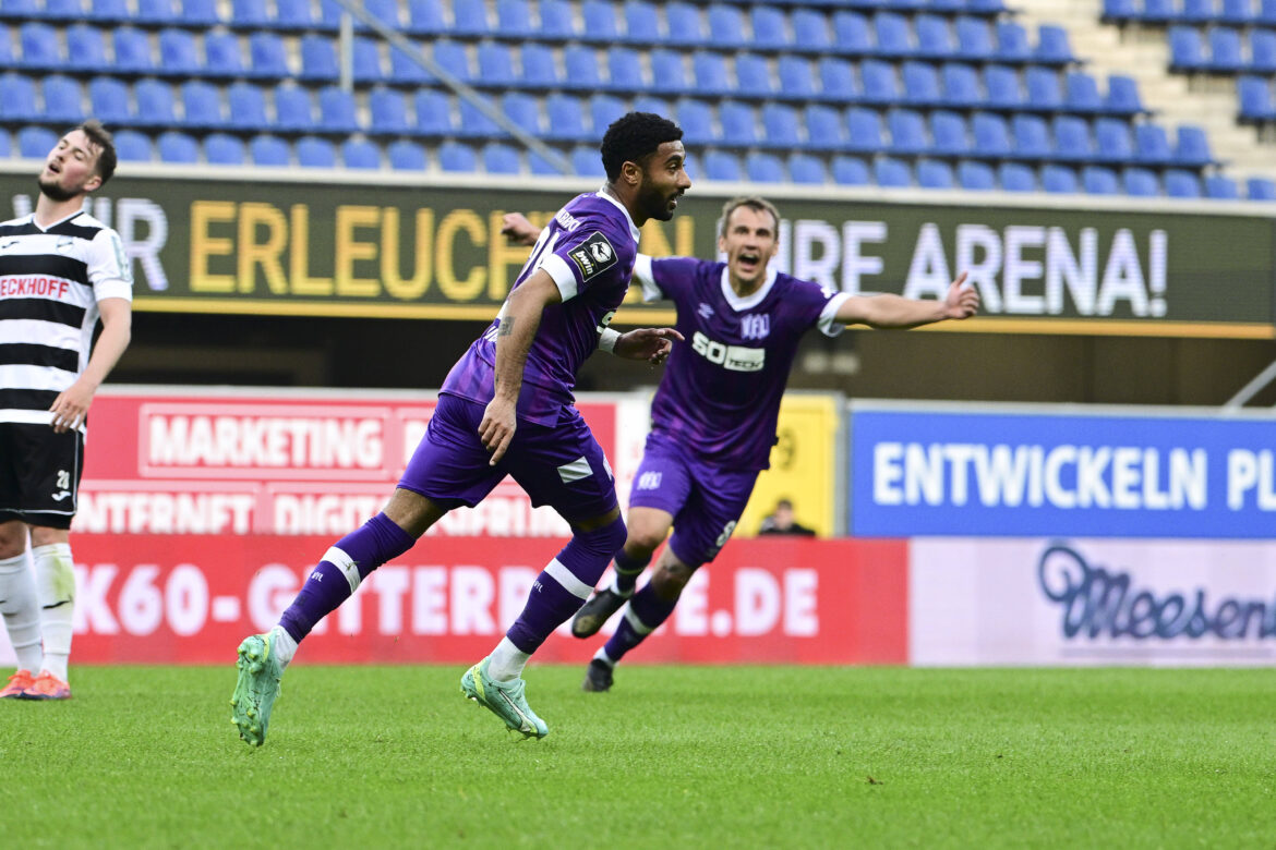 Noel Niemann trifft zum 1:0 für den VfL Osnabrück.