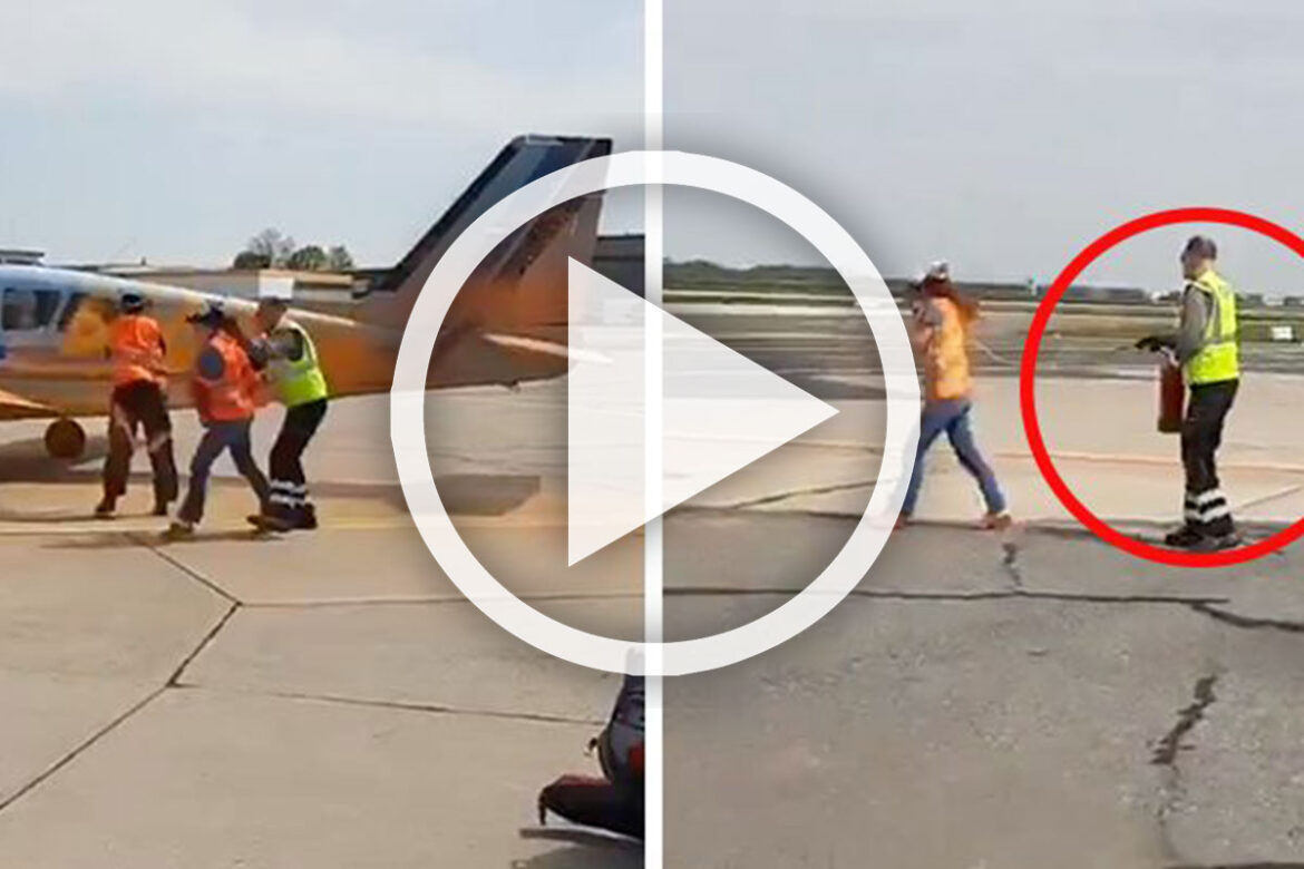 Security am Flughafen BER besprüht "Klimakleber" mit Farbe