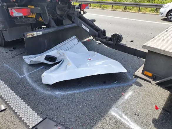Transporter und PKW rammen Sicherungs-LKW auf Autobahn A30, zwei Verletzte