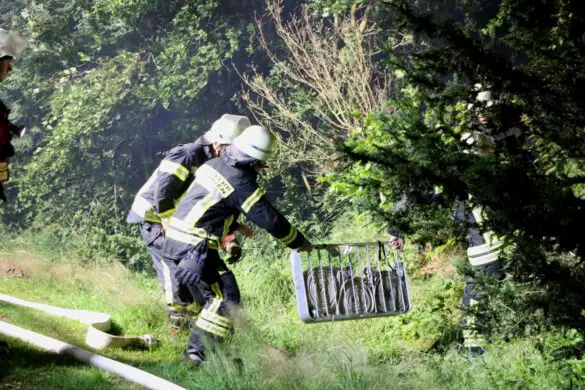 Scheune brennt in Rieste lichterloh, Feuerwehr verhindert Übergreifen auf Wohnhaus