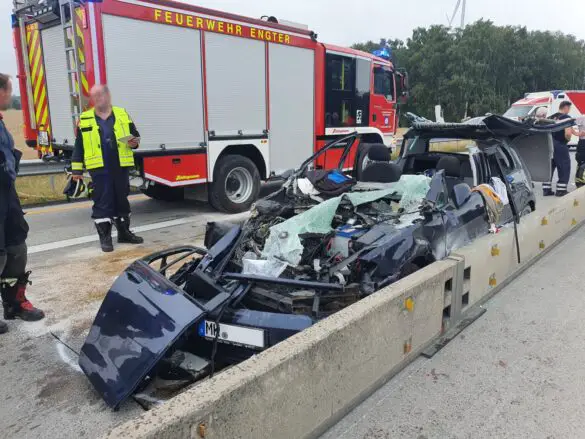 Schwerer Unfall auf der Autobahn A1, PKW-Fahrer eingeklemmt. Verkehrsteilnehmer filmen mit Handy Schwerer Unfall auf der Autobahn A1, PKW-Fahrer eingeklemmt. Verkehrsteilnehmer filmen mit Handy
