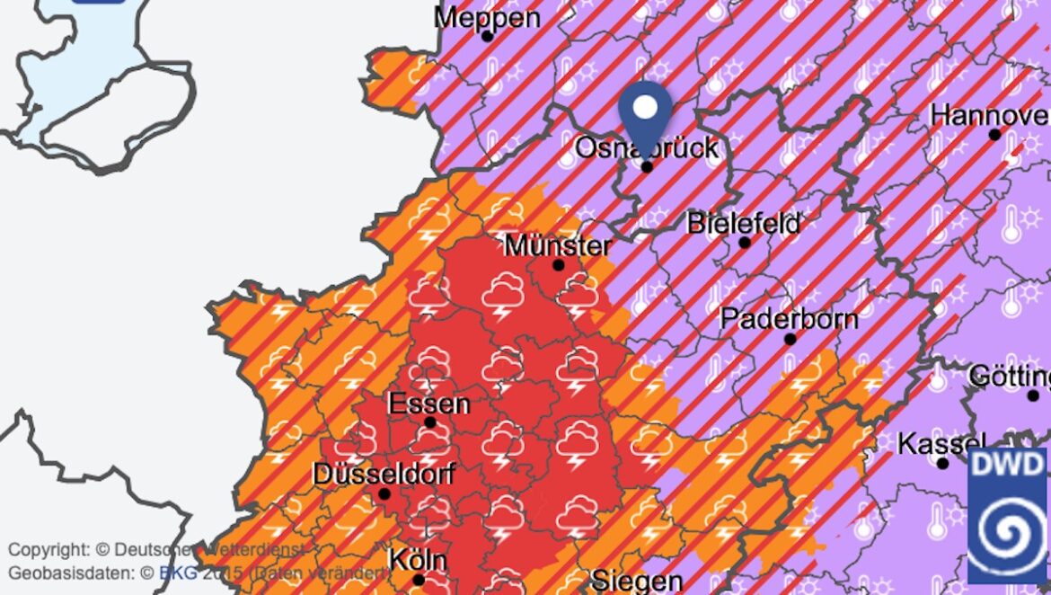 aktuelle Unwetterwarnung des DWD für Osnabrück