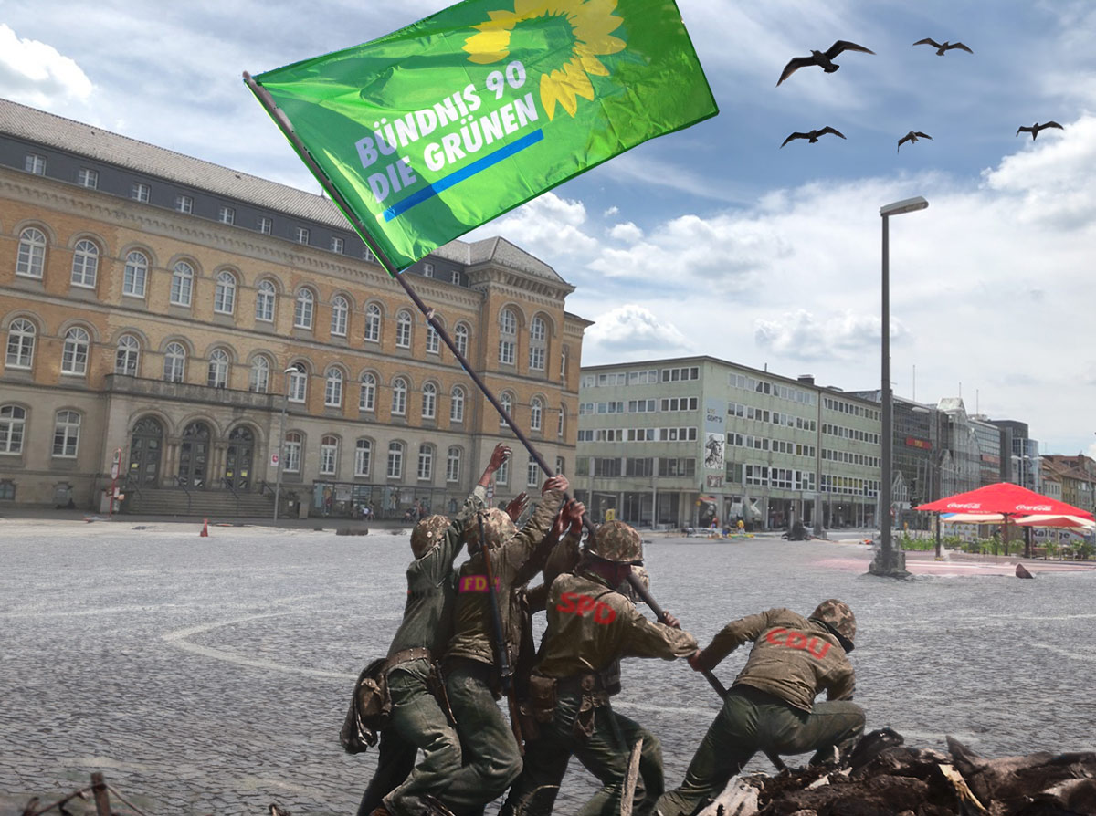 Grüne Flagge auf dem Neumarkt