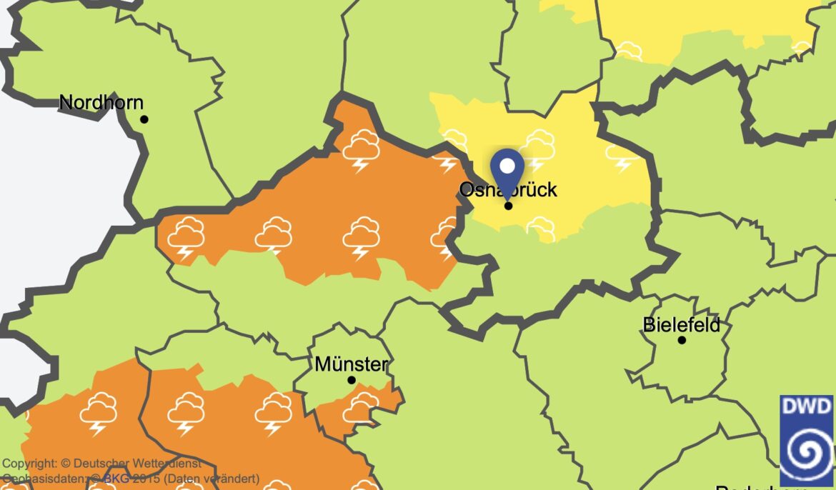 Warnung vor Gewitter in Osnabrück, 19. Juli 2023