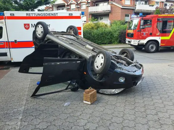 PKW liegt auf dem Dach, Ansicht Fahrerseite