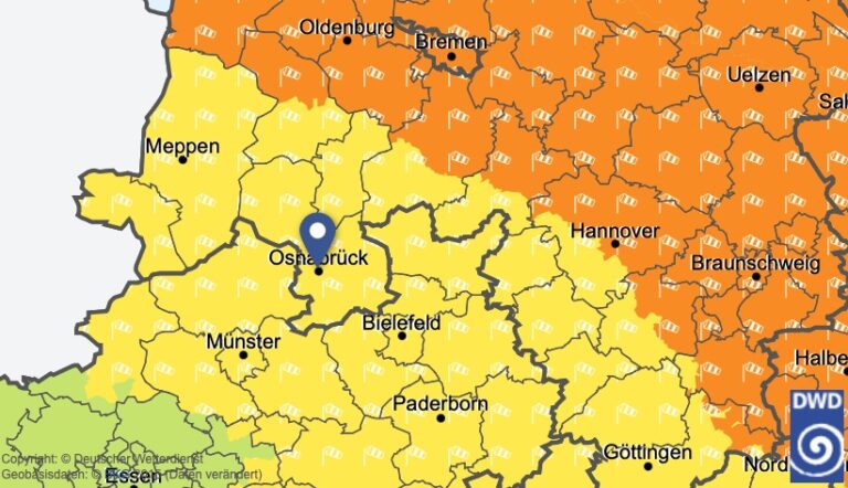 Wetterwarnung am 7. August 2023, Deutscher Wetterdienst (DWD)