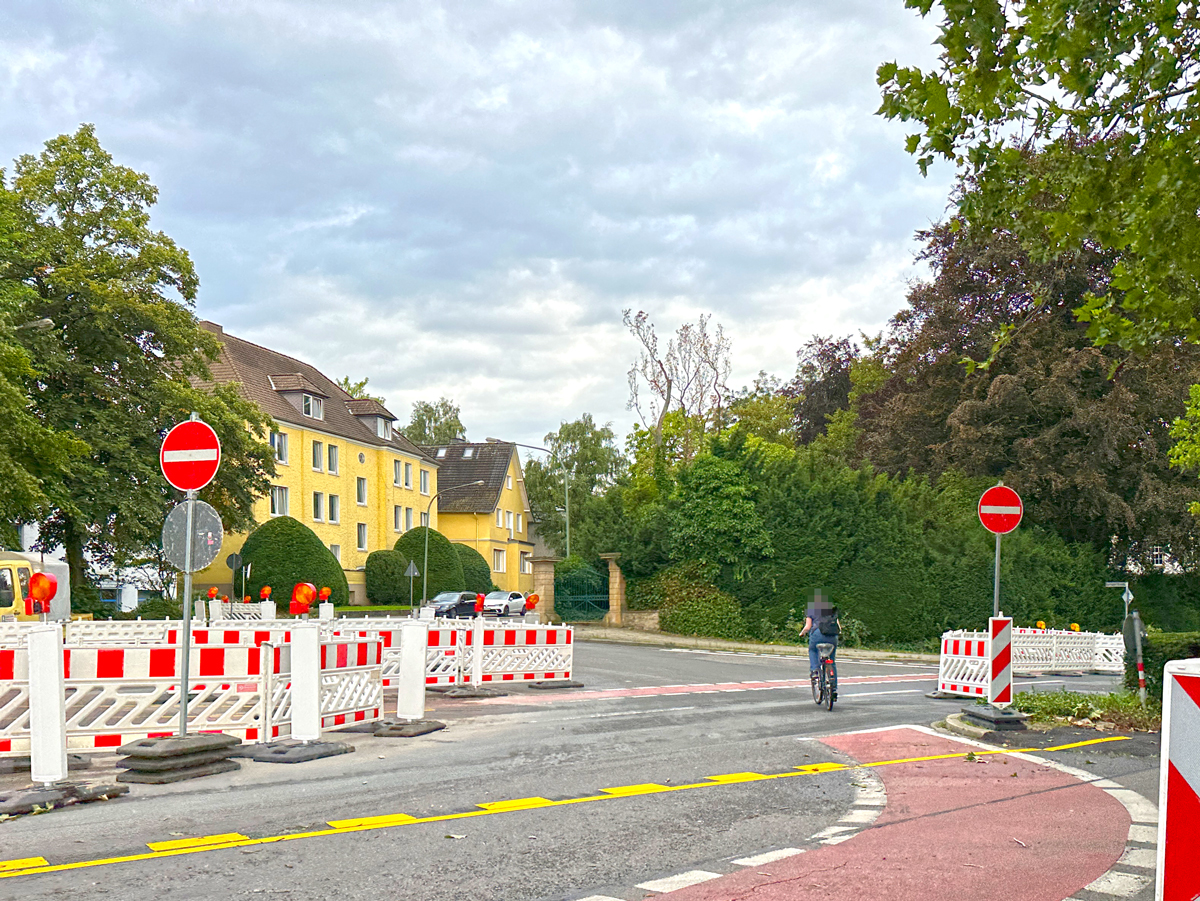 Radfahrer in der Baustelle Natruper Straße