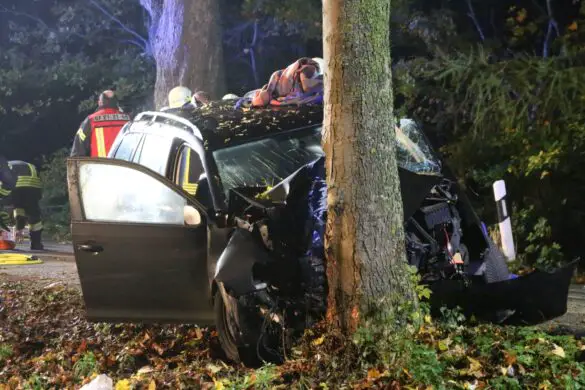 PKW kracht vor Baum, Fahrerin und Kleinkind in Bissendorf verletzt. / Foto: Heiko Westermann PKW kracht vor Baum, Fahrerin und Kleinkind in Bissendorf schwer verletzt
