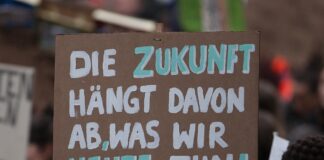 Klima Protestschild "Die Zukunft hängt davon ab, was wir heute tun"