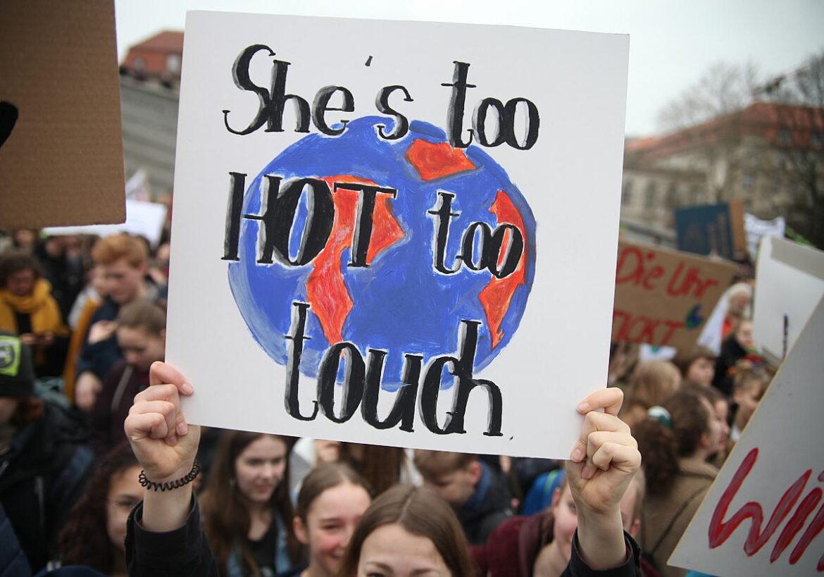 Klima Protestschild "She´s too hot too touch"