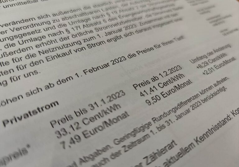 Schreiben Info steigende Strompreise