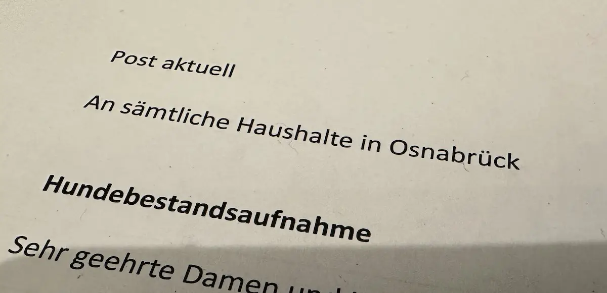 Schreiben zur Hundebestandsaufnahme der Stadt Osnabrück 