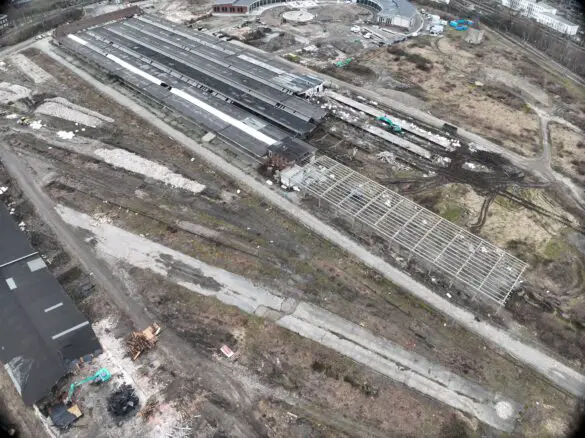Drohnenaufnahme der Rückbauarbeiten im Lok-Viertel