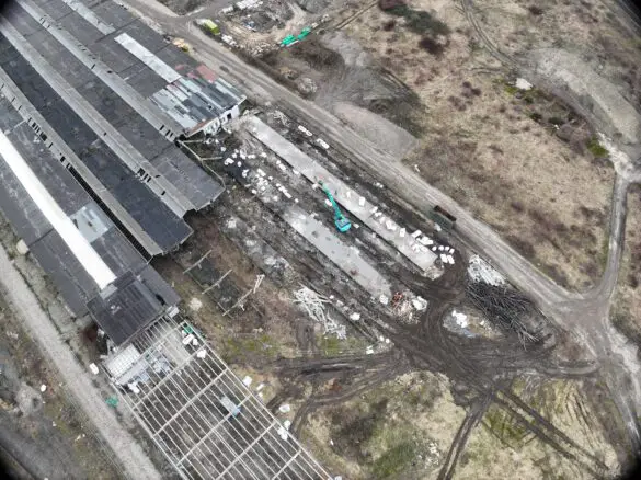 Drohnenaufnahme der Rückbauarbeiten im Lok-Viertel