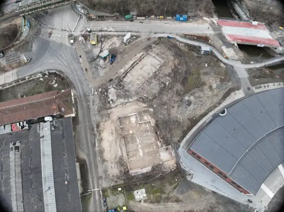 Drohnenaufnahme der Rückbauarbeiten im Lok-Viertel