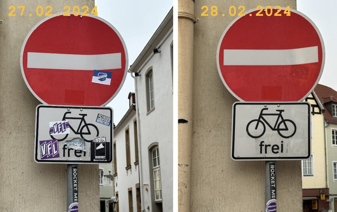 Schilder in der Altstadt vor und nach der Reinigung