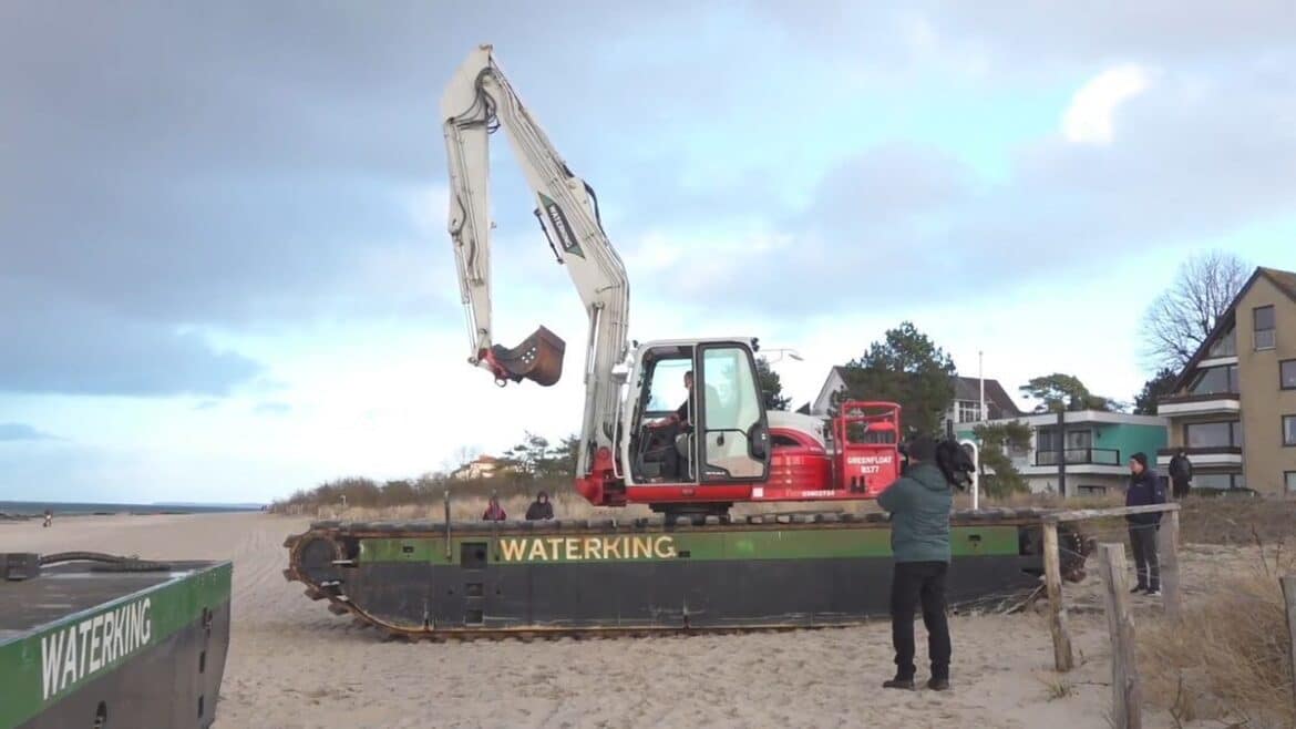 Bagger soll gestrandeten Buckelwal in der Ostsee retten