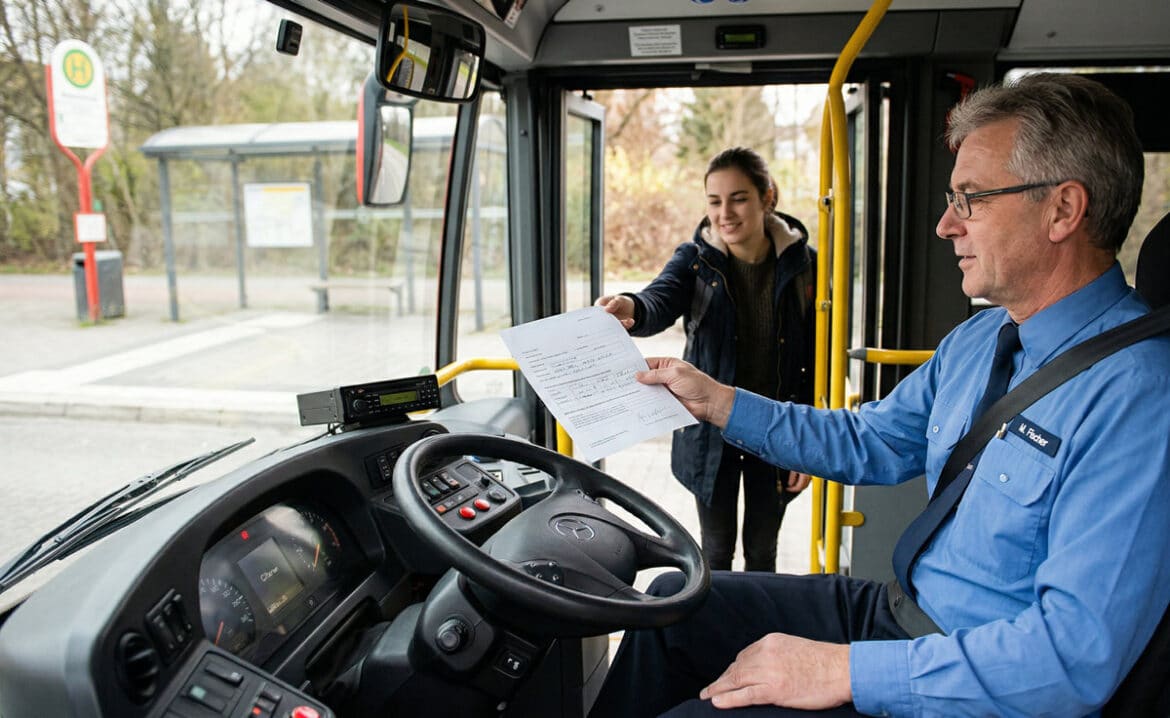 Busfahrer nimmt Formular entgegen