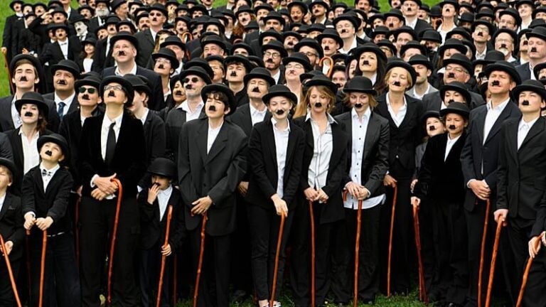 Rekordversuch: Hunderte als Charlie Chaplin verkleidet